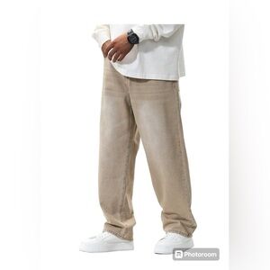 Manfinity Hypermode loose men’s washed khaki wide leg jeans size medium(38) NWOT